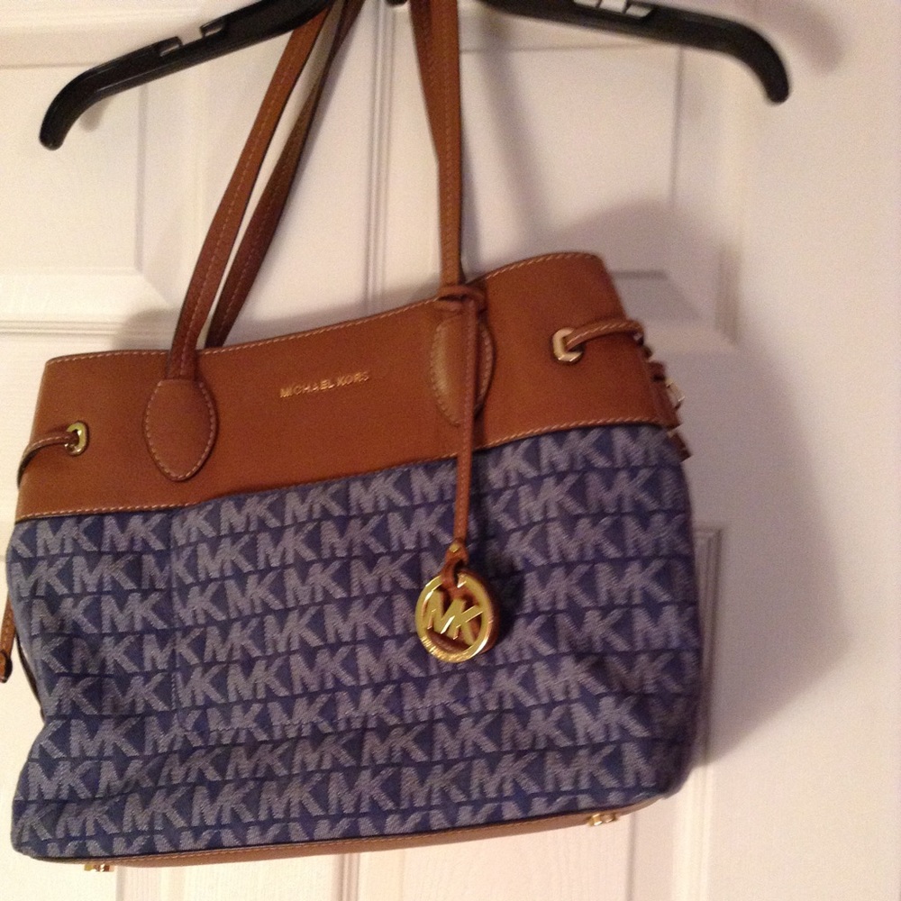Michael Kors denim bottom leather top purse